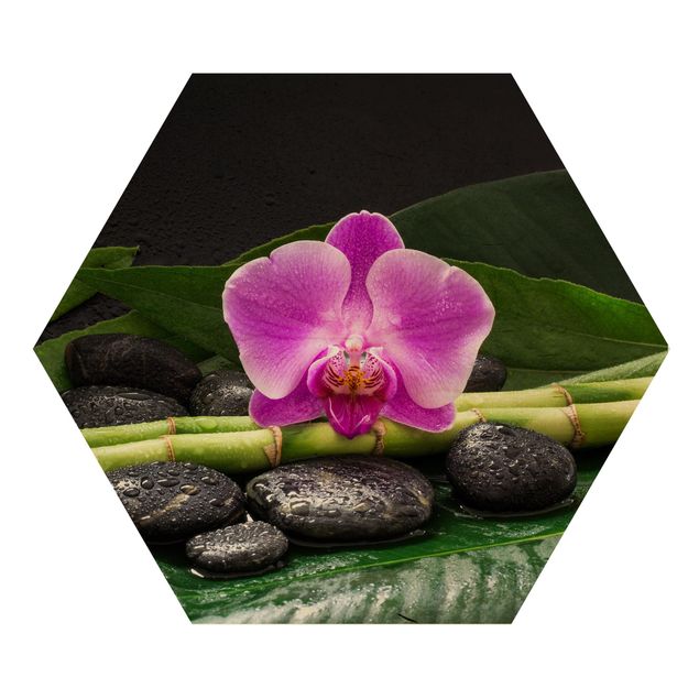Tableau moderne Bambou vert avec fleur d'orchidée