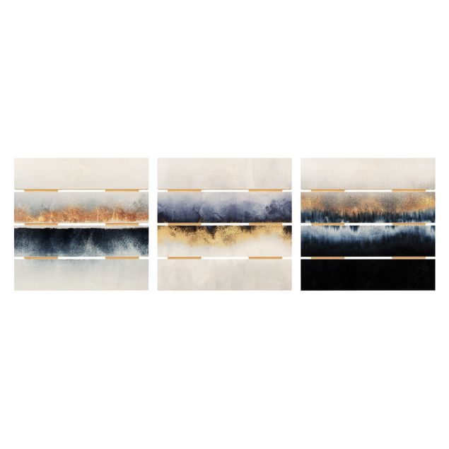 Impression sur bois Aquarelle Horizon Doré Bleu