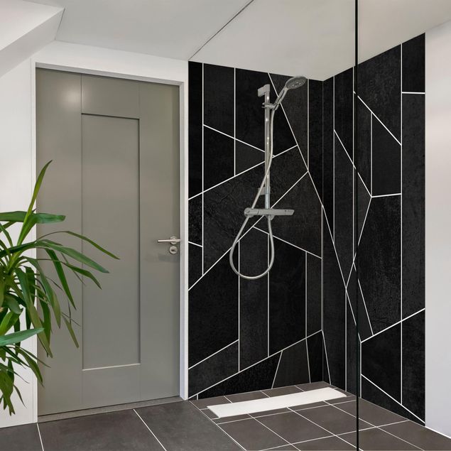 Panneau mural douche Aquarelle géométrique noire et blanche