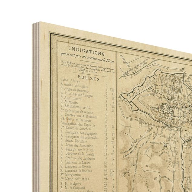 Impression sur bois - Vintage Map Rome Antique