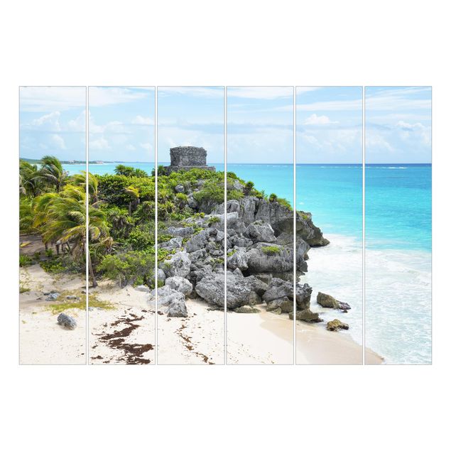 Panneau japonais paysage Ruines de Tulum sur la côte caraïbe