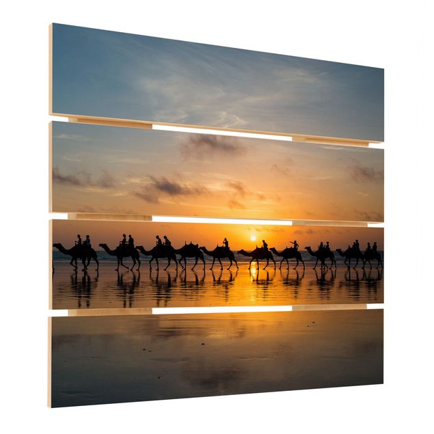 Impression sur bois - Camels in the sunset