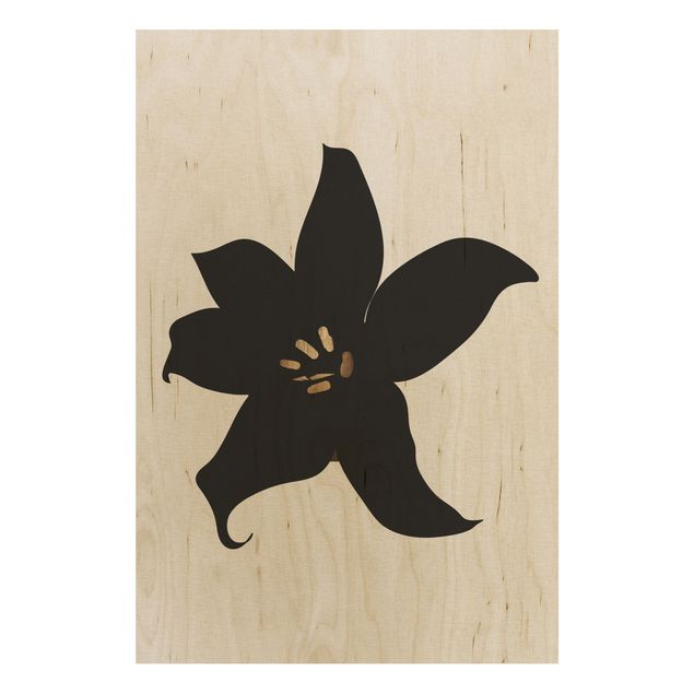 Tableaux en bois avec fleurs Monde végétal graphique - Orchidée noire et or