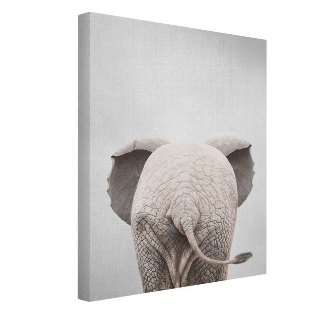 Tableaux sur toile en noir et blanc Bébé Eléphant de dos