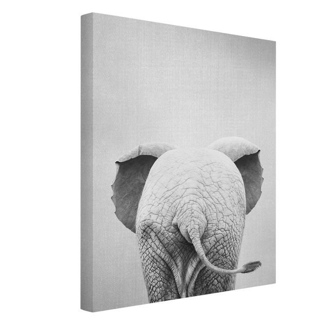 Tableaux sur toile en noir et blanc Bébé Eléphant De Derrière Noir Et Blanc