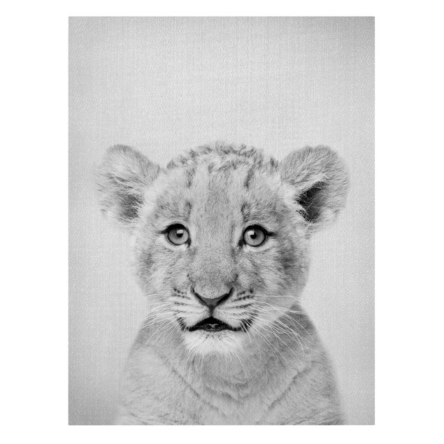 Tableaux sur toile en noir et blanc Bébé Lion Luca Noir Et Blanc