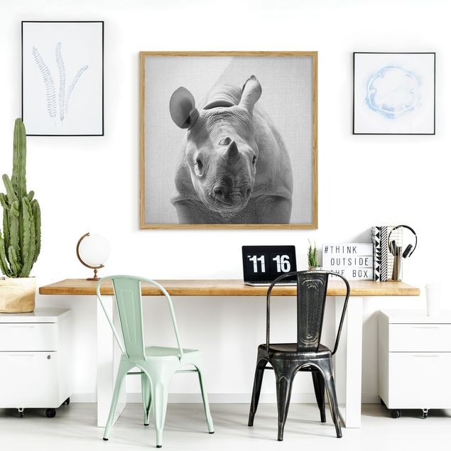 Affiches encadrées animaux Bébé Rhinocéros Nina Noir Et Blanc