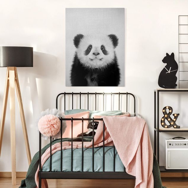 Tableaux sur toile en noir et blanc Bébé Panda Prian Noir et Blanc