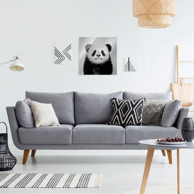 Tableaux en verre noir et blanc Bébé Panda Prian Noir et Blanc