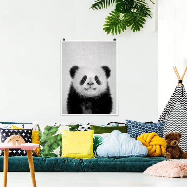 Posters en noir et blanc Bébé Panda Prian Noir et Blanc