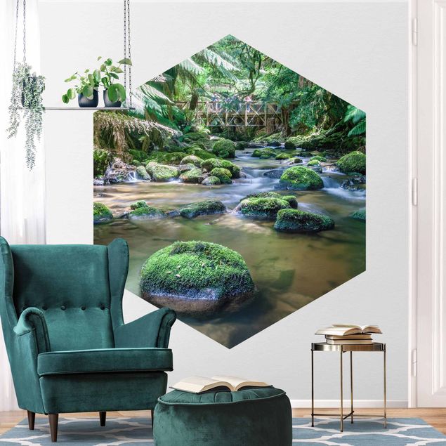 Papier peint panoramique forêt Ruisseau dans la jungle