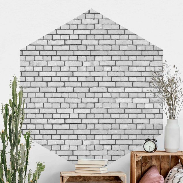 Papier peint panoramique hexagonal autocollant - Brick Wall White