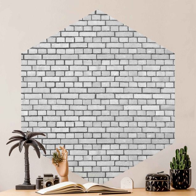 Papier peint briques Mur de briques blanc