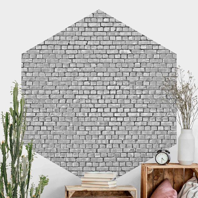 Déco mur cuisine Papier peint Brick Tile noir et blanc