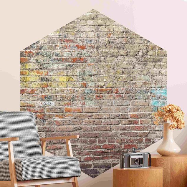 Papier peint briques Mur de briques avec une coloration shabby