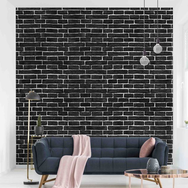 Papier peint effet brique Mur de briques noir