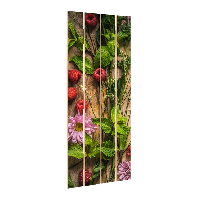 Impression sur bois - Flowers Raspberries Mint