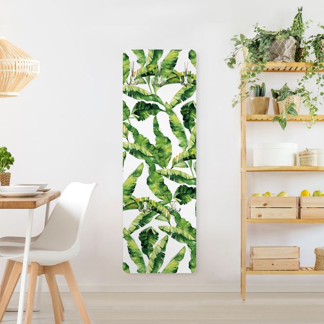 Porte-manteaux muraux verts Motif aquarelle feuille de bananier