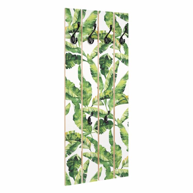 Porte-manteau en bois - Banana Leaf Watercolour Pattern