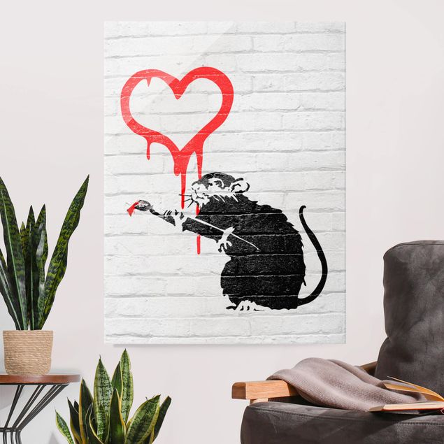 Tableaux en verre noir et blanc Love Rat - Brandalised ft. Graffiti by Banksy