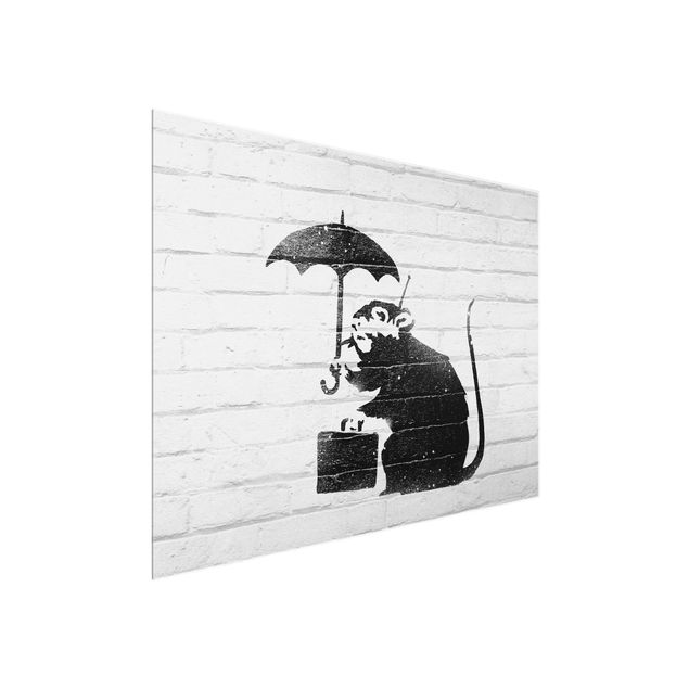 Tableaux noir et blanc Rat With Umbrella - Brandalised ft. Graffiti by Banksy