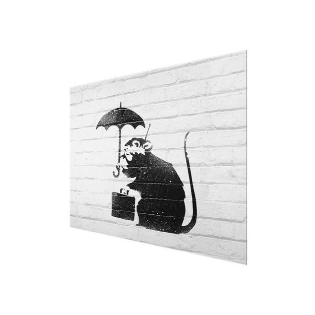 Tableaux en verre magnétique Rat With Umbrella - Brandalised ft. Graffiti by Banksy