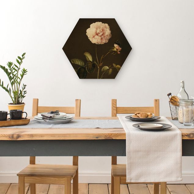 Tableaux en bois avec fleurs Barbara Regina Dietzsch - French Rose with Bumblebee