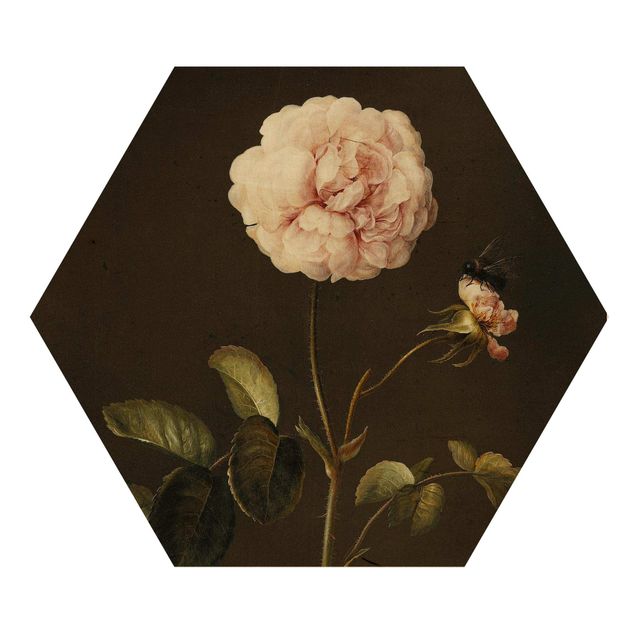 Tableau marron moderne Barbara Regina Dietzsch - French Rose with Bumblebee