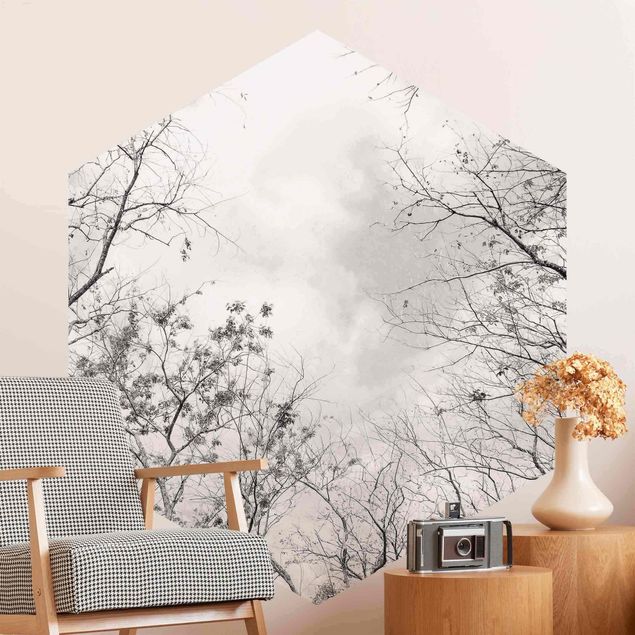 Papier peint moderne Treetops In The Sky In Warm Grey