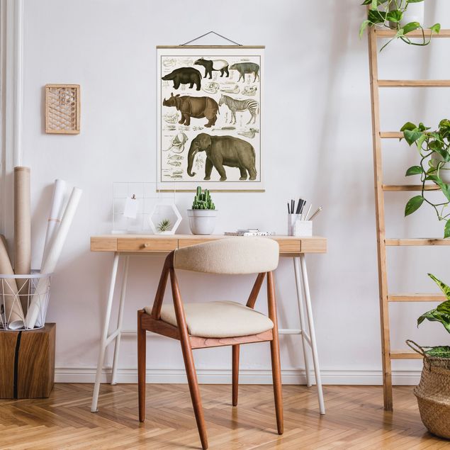 Tableaux éléphants Tableau Botanique éléphant, zèbre et rhino