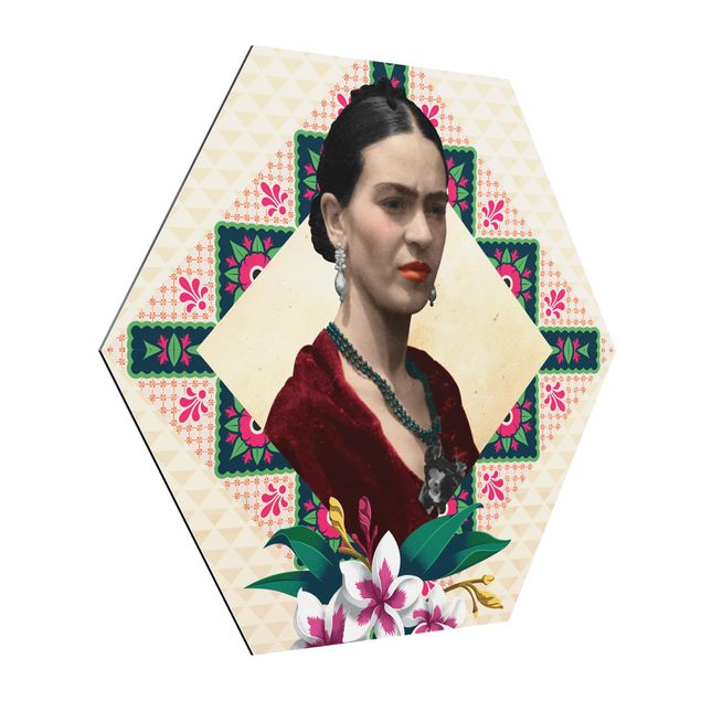 Tableau portraits Frida Kahlo - Fleurs et géométrie