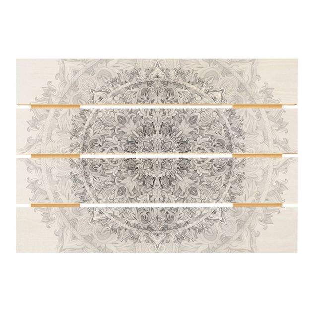 Impression sur bois - Mandala Watercolour Ornament Pattern Black White