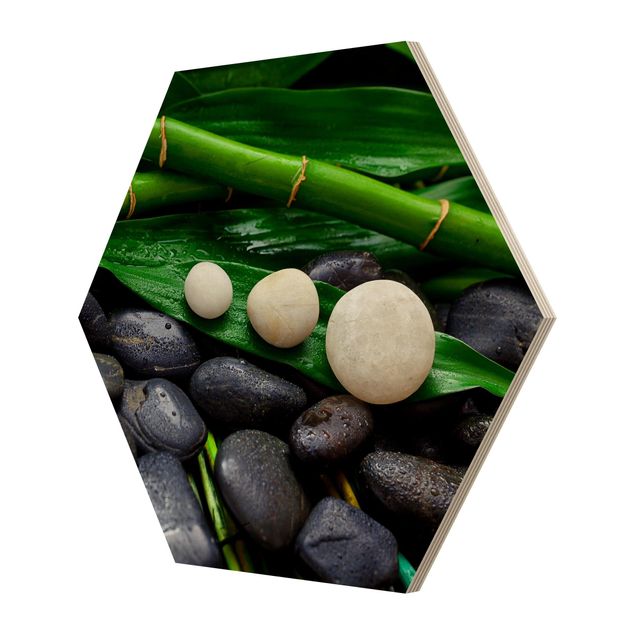 Tableau vert Bambou vert avec pierres zen