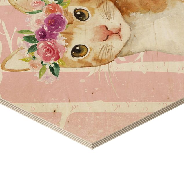 Tableaux muraux Aquarelle chat rose clair