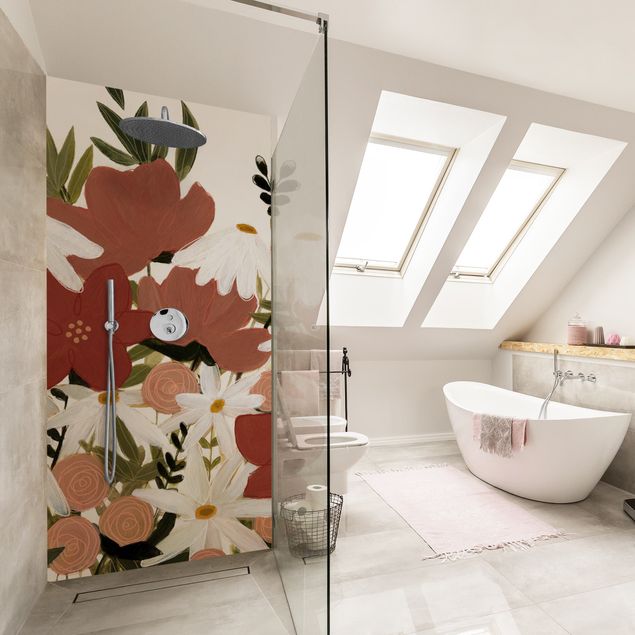 Panneau mural salle de bain Fleurs Variantes en Rose et Blanc I