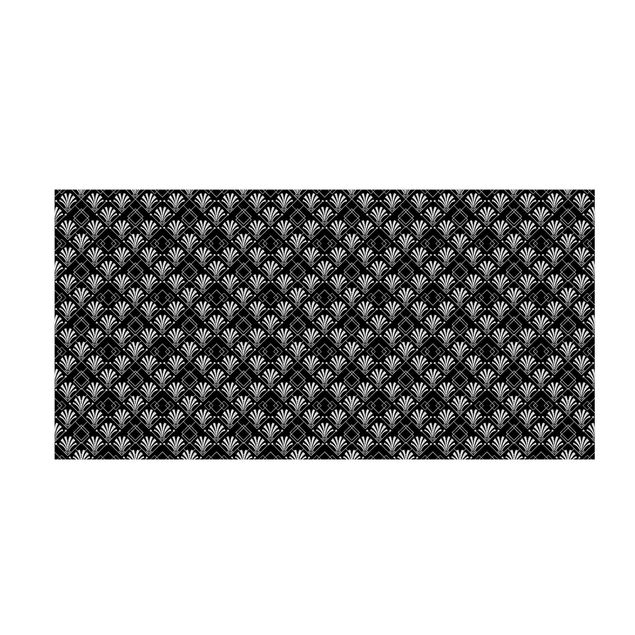 tapis imitation carreaux de ciment Look pailleté avec motif Art Déco sur fond noir