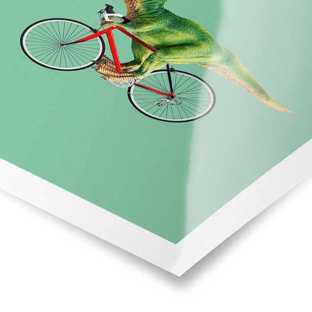 Tableau vert Dinosaure avec bicyclette