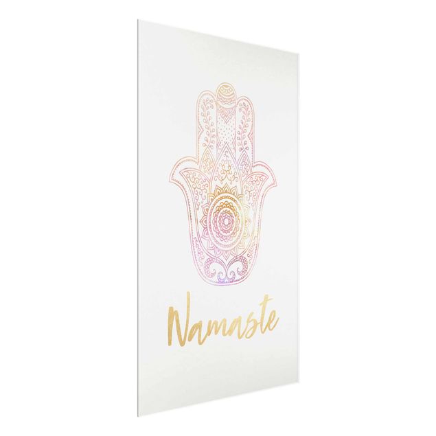 Tableau en verre zen Illustration de la main de Fatma Namaste Gold Light Pink