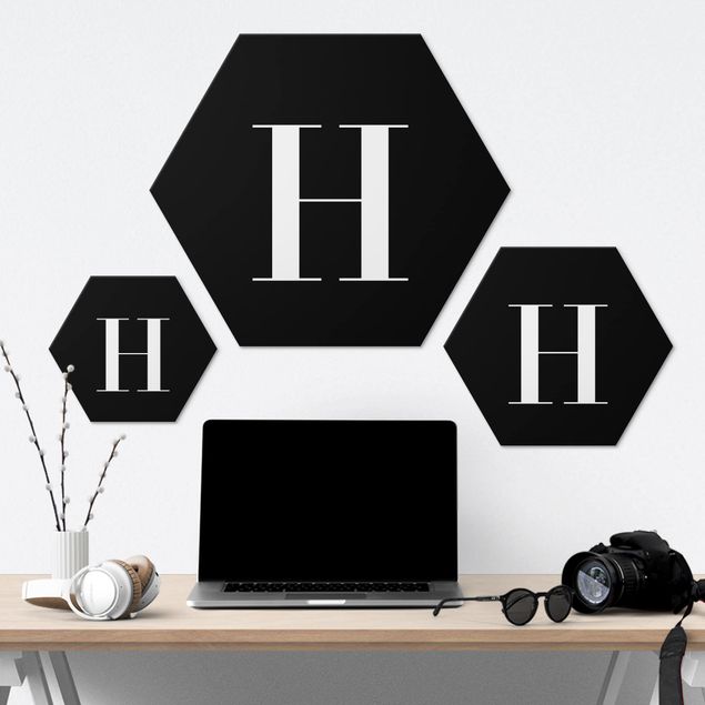 Hexagone en alu Dibond - Letter Serif Black H