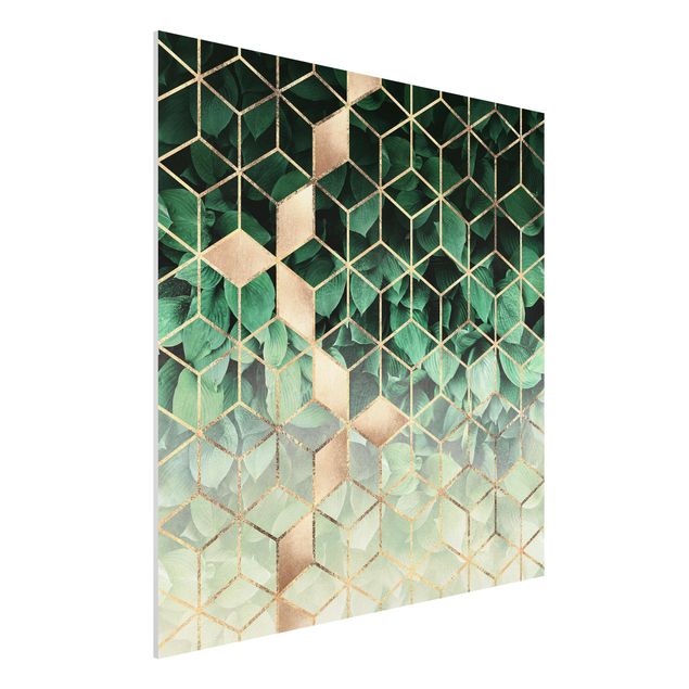 Tableaux moderne Feuilles vertes Géométrie dorée