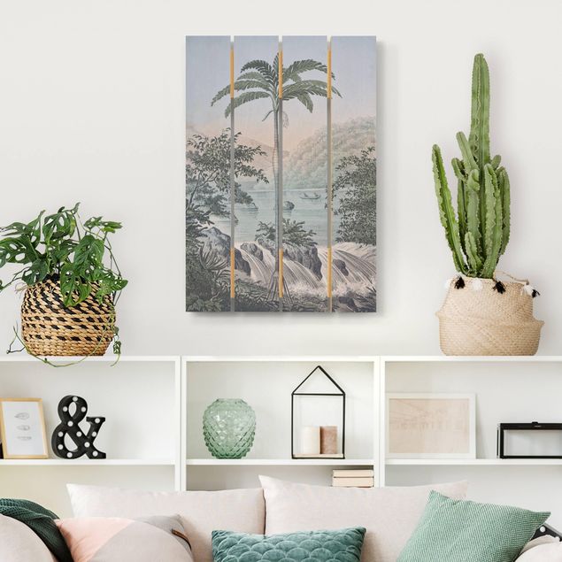 Tableaux en bois avec paysage Illustration vintage - Paysage avec palmier