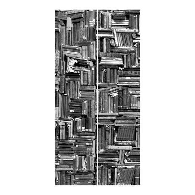Panneaux coulissants Mur de livres à l'aspect shabby en noir et blanc