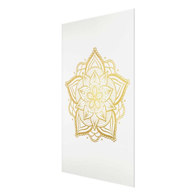 Tableaux en verre magnétique Illustration Mandala Fleur Or Blanc