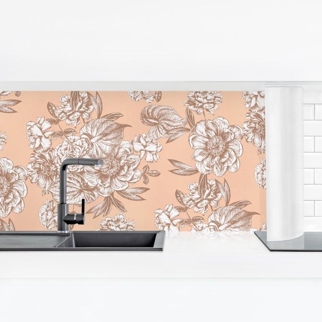 Revêtement mural cuisine - Copper Engraving Flower Bouquet