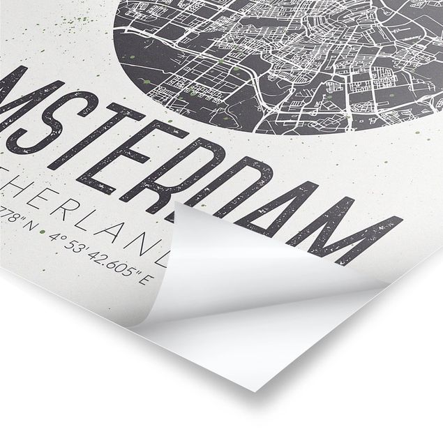 Tableaux Plan de ville d'Amsterdam - Rétro