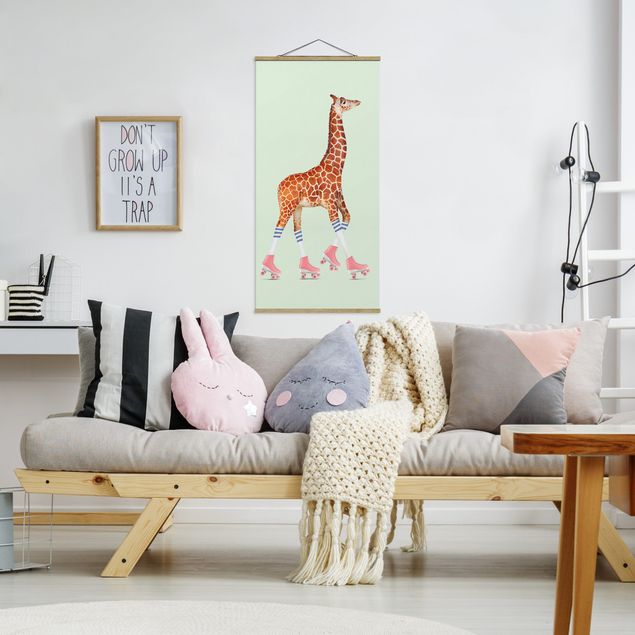Tableau girafes Girafe avec des patins à roulettes