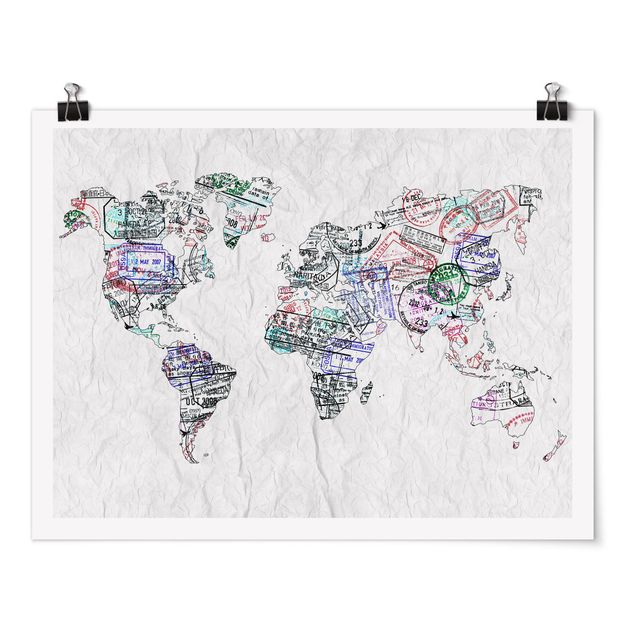 Poster carte du monde Silhouette urbaine de Passeport Carte du Monde