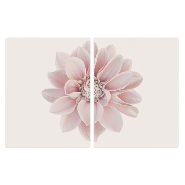 Cache plaques de cuisson en verre - Dahlia Flower Pastel White Pink