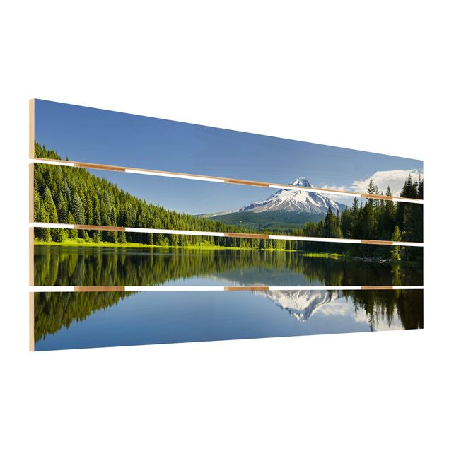 Tableaux en bois Volcan avec reflet d'eau