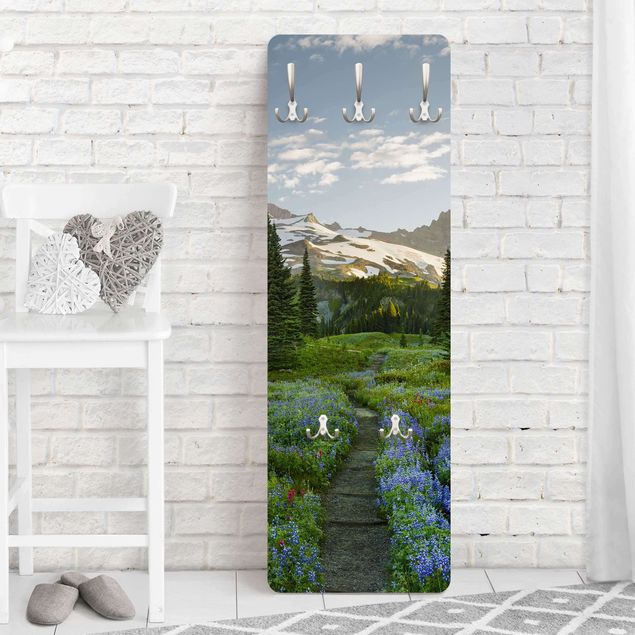 Porte-manteaux muraux avec fleurs Vue sur la montagne Chemin de prairie